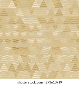 Beige abstract vector seamless pattern/ background, dots, triangles, imitation of leather, texture