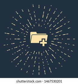 Beige Add new folder icon isolated on dark blue background. New folder file sign. Copy document icon. Add attach create folder make new plus icon. Abstract circle random dots. Vector Illustration