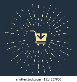 Beige Add to Shopping cart icon isolated on dark blue background. Online buying concept. Delivery service sign. Supermarket basket symbol. Abstract circle random dots. Vector Illustration
