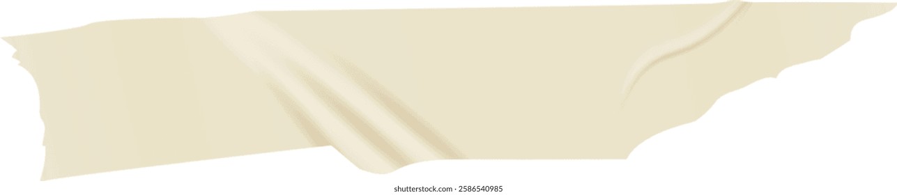 Beige adhesive tape creating a ripped effect with torn and curled edges, isolated on white background, ideal for graphic design and creative projects