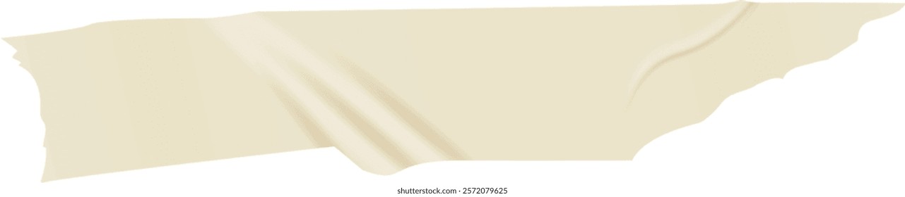 Beige adhesive tape with a folded corner creates an abstract shape, isolated against a white background, offering ample space for text or design elements