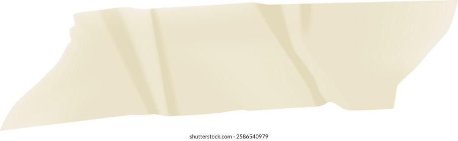 Beige adhesive tape with folds and wrinkles creating a textured surface, isolated on a clean white background, providing space for design or text