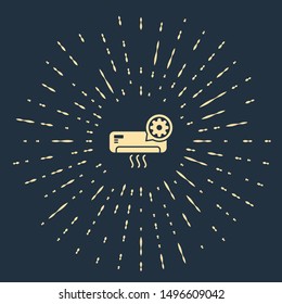Beige Air conditioner and gear icon isolated on dark blue background. Adjusting app, service concept, setting options, maintenance, repair, fixing. Abstract circle random dots. Vector Illustration