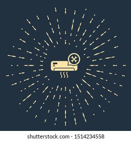 Beige Air conditioner with screwdriver and wrench icon isolated on dark blue background. Adjusting, service, setting, maintenance, repair, fixing. Abstract circle random dots. Vector Illustration