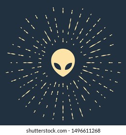 Beige Alien icon isolated on dark blue background. Extraterrestrial alien face or head symbol. Abstract circle random dots. Vector Illustration