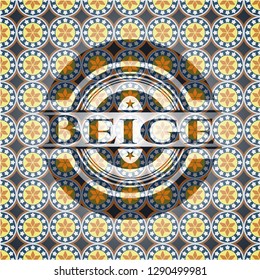 Beige arabic emblem background. Arabesque decoration.