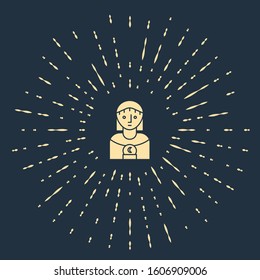 Beige Astrology woman icon isolated on blue background. Abstract circle random dots. Vector Illustration