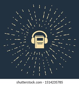 Beige Audio book icon isolated on dark blue background. Book with headphones. Audio guide sign. Online learning concept. Abstract circle random dots. Vector Illustration