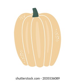 Beige autumn pumpkin in flat style. Fall harvest cartoon vegetable. Hand drawn icon. Symbol of halloween and thanksgiving vector illustration.