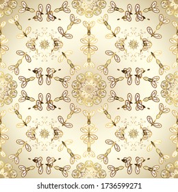 Beige backdrop with gold trim. Small depth of field. Carving. Luxury furniture. Pattern on neutral and beige colors with golden elements. Furniture in classic style. Seamless element woodcarving.