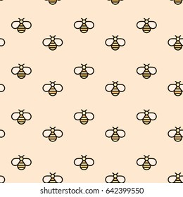 Beige background with bees, vector seamless honey pattern. Can be used for print on clothes, honey package, banner, wrapping paper. EPS10.