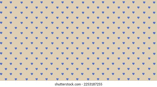 Beige background with blue hearts print vector illustration.