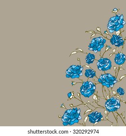 Beige background with blue roses