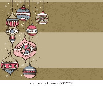 beige background with christmas balls,  vector illustration
