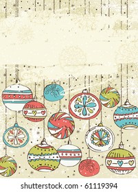 beige background with christmas balls,  vector illustration