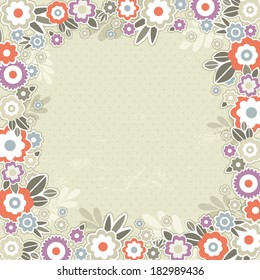 beige background of color flowers, vector illustration
