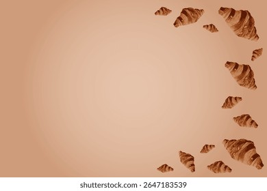 Fundo bege com croissants. Padaria, pastelaria, pães franceses