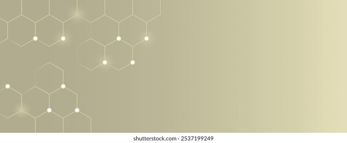 Beige background with digital gradient beige color and hexagonal pattern. The background has a soft, glowing texture with subtle light effects. Minimal abstract digital hexagon vector background