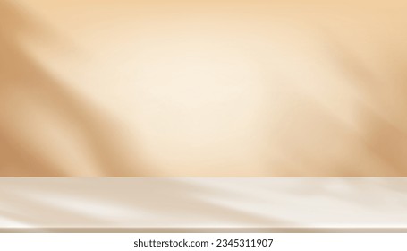 3d Beige HintergrundDisplay mit Schawdowblätterüberlagerungen auf der Zementwand,Transparentes, weiches Licht von Zweigen-Blättern,Konzept für die Bio-Kosmetische Produktpräsentation,Verkauf,Online-Shop im Frühling,Sommer