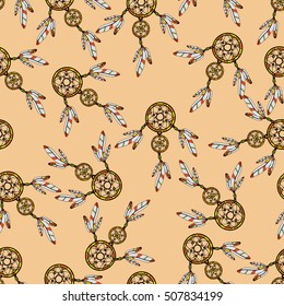 beige background of dream catchers