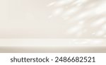Beige Background Empty Room Studio with table. Space for selling products on the website. Empty room with shadow leaves. Vector illustration.