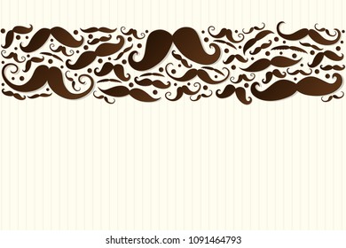 Beige background with funny mustaches - banner with copyspace. Vector.