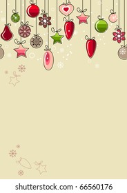 Fondo beige con contorno colgante decoraciones navideñas