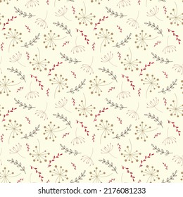 fondo beige y plantas claras. diseño floral sin costura