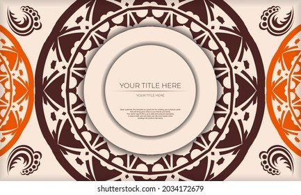 Beige background with luxury vintage ornaments and place for your text and logo. Print-ready postcard design with Greek ornaments.