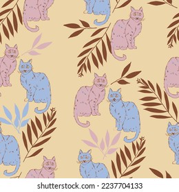 Beige background with multi-colored cats seamless