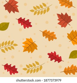 Beige background pattern with autumn leaves