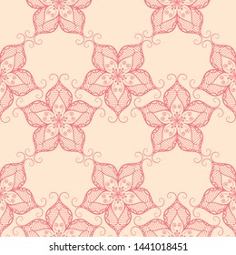 Beige background with pink indian seamless pattern. Vector illustration