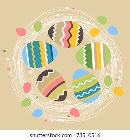 Beige background with pretty colorful easter eggs