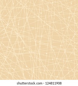 Beige background with scratches. Light linear network texture with threads and dots