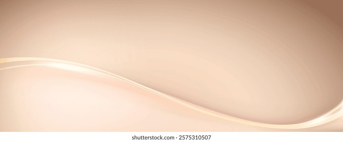 Beige background with smooth gradient, featuring soft, flowing wave lines. The background is elegant and beige, with a silky texture. Wave background vector. Beige background.