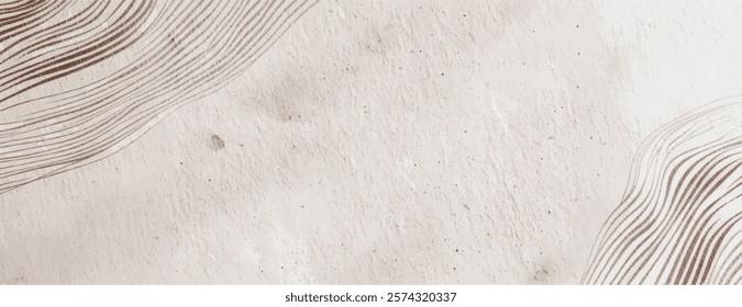 Beige background with a textured, watercolor style. Beige background features wavy brown lines, adding an artistic touch. Aesthetic brush stroke background. Brown background vector.