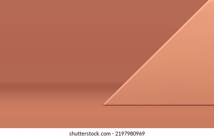 Imagen vectorial realista de la plataforma de visualización de pared geométrica de fondo beige. Soporte marrón para el escaparate estético decorativo 3d fondo básico de estudio de fundación
