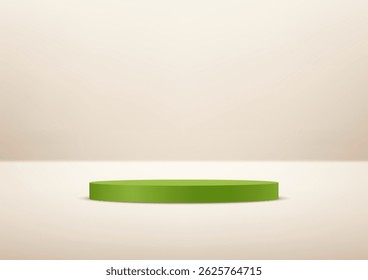 Beige background vector 3d with green podium. 3D abstract studio room with pedestal podium. Space for selling products on the website. Vector illustration.