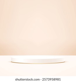 Beige background vector 3d with white podium space for selling products, backdrop, wallpaper, background, text. Empty white studio room background. Vector illustration.