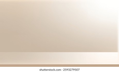 Beige Background Wall room interior with Shadow and sunlight. Cream backdrop 3d dimensional with table top or Podium for Product presentation, mock up template design