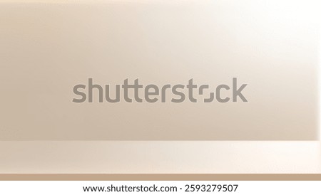 Beige Background Wall room interior with Shadow and sunlight. Cream backdrop 3d dimensional with table top or Podium for Product presentation, mock up template design