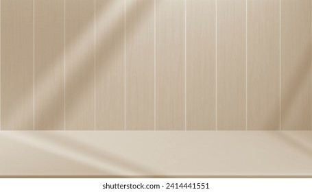 Beige Background,Empty Studio Wood Wall Room and Podium with Light,Window Shadow,Minimal Backdrop 3D Beige Display Room with Stand Mock up for product presentation,Easter Sale, Spring,Summer,Autumn 