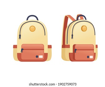 Beige backpack for daily usage casual design flat vector illustration on white background