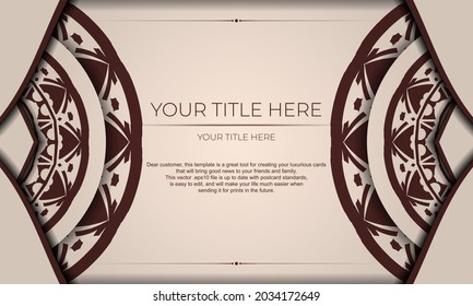 Beige banner template with luxury ornaments and place for your text. Print-ready postcard design with Greek ornaments.