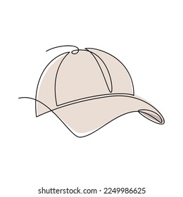 Beige baseball cap hat vector one line continuous drawing illustration  Hand drawn linear silhouette icon  Minimal design element for print  banner  card  wall art poster  brochure  postcard 