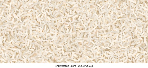 Beige basmati or jasmine uncooked rice seamless pattern. Vector background of raw ingredient of traditional indian, japanese, thai, or chinese food. Organic nutrition