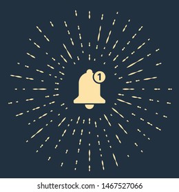 Beige Bell icon isolated on dark blue background. New Notification icon. New message icon. Abstract circle random dots. Vector Illustration
