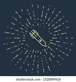 Beige Biohazard rocket icon isolated on dark blue background. Rocket bomb flies down. Abstract circle random dots. Vector Illustration