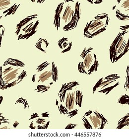 Beige, black, brown leopard skin. Seamless pattern background jaguar. Safari animal print. Africa texture. Vector wallpaper fur. Abb Clothing