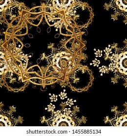 Beige, black and brown on colors. Vector illustration. Abstract doodles pattern. Seamless Cute fabric pattern. Nice background. - stock.
